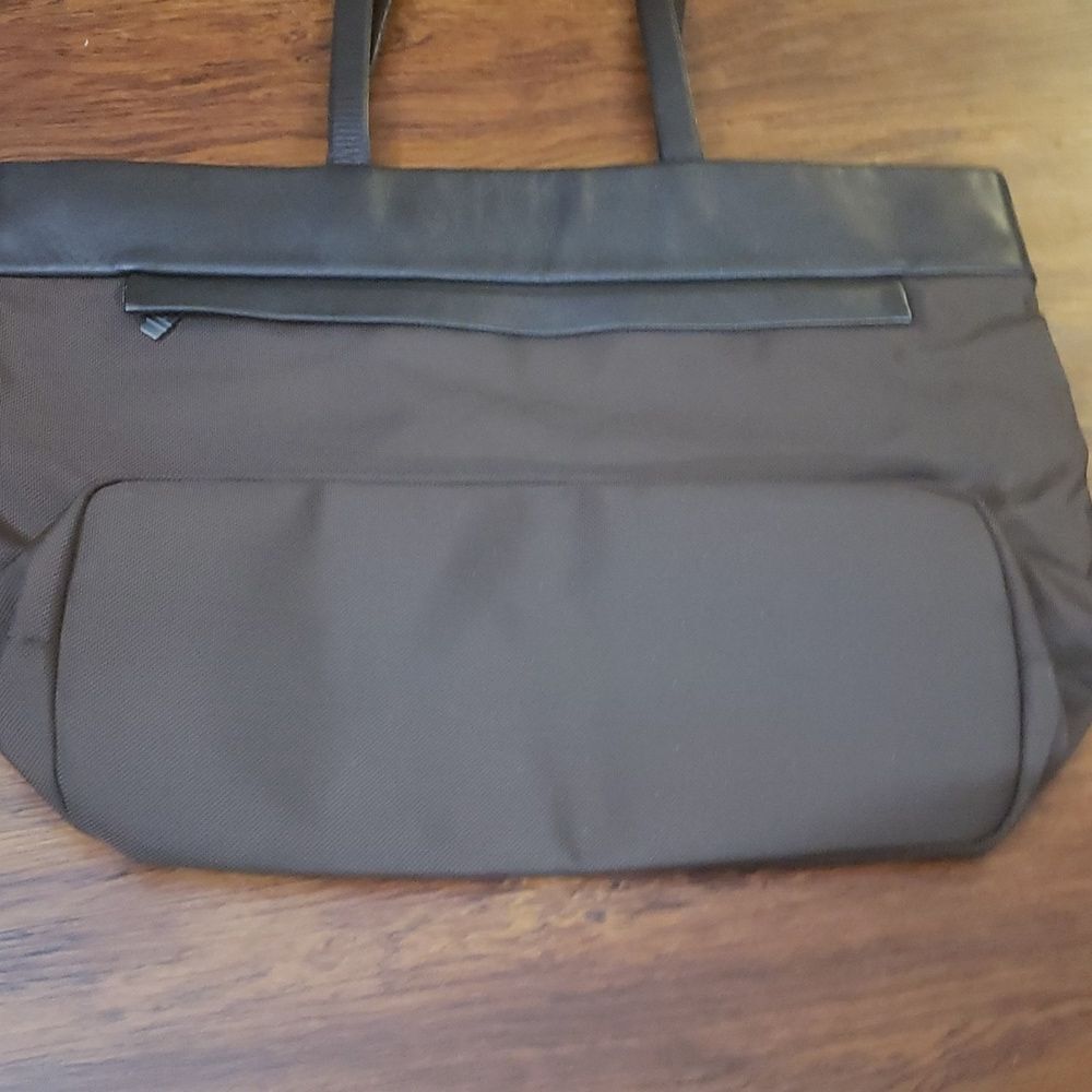 Tumi Large Brown Chic Edgy Feminine Travel Work Nylon Canvas Leather Trim Tote - Picture 8 of 11